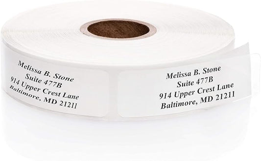 Clear Personalized Return Address Labels Without Dispenser - Roll of 500 Custom See Through Transparent Stickers