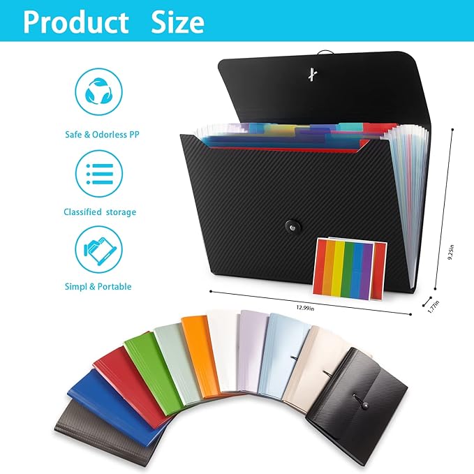 Nicfaec Expanding File Folder, 13 Pockets, Blue, Polypropylener,for Work, School, Home, Office