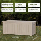 PATIOEASY Outdoor Storage Box 150GAL Waterproof Resin Deck Box,UV-Resistant Lockable Package Delivery Bin for Garden Tools,Large Patio Outside Cushions,Pool Accessories Supplies,Chest,Furniture,Grey