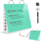Desktop Glass Dry Erase & Acrylic Aesthetic Calendar Weekly to-do List Combo, Small Magnetic Standing Whiteboard, Desk Flip Easel Calendar with Accessories for Home Office Supply, Mint Green, 9 x 7''