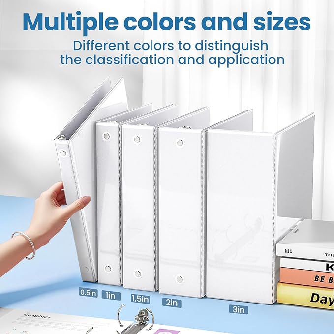 SUNEE White Binders 1 Inch 36 Pack Bulk, Clear View 3 Ring Binders PVC-Free (Fit 8.5x11 Inches) for School or Office Supplies
