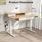 FiCiHi Adjustable Height Standing Desk with 4 Drawers,48 x 30 inches Electric Sit Stand Home Office Desk with Two Tiers, 3 Memory Presets, Monitor Stand Riser, USB A/C Charging Port