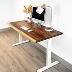 Standing Desk – Walnut Solid Wood Desk, Natural Live Edge, Adjustable Height Dual Motor, Sit Stand for Home Office (White, W48 x D27)