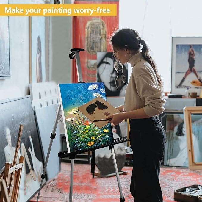 RRFTOK Art Painting Display Artist Easel Stand,Aluminum Metal Tripod Adjustable Easel for Painting Canvases Height from 17 to 66 Inch,Carry Bag for Table-Top/Floor Drawing and Displaying(3pack).
