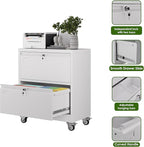 METAN Upgrade 2 Drawers Lateral File Cabinet on Wheels,Steel Office Filing Storage Cabinet with 2 Locks,White,Assembly Required