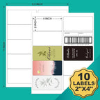 2x4 Labels Sticker Paper - 2500 Address Labels (250 Sheets) for Laser/Inkjet Printer Matte White Blank Labels on 8.5x11 Inch for Mailing, Shipping, and Organizing