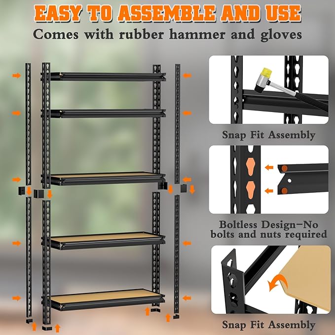 LEVELEVE 5-Tier Storage Shelving Unit, 2020 lbs Capacity, Heavy Duty Adjustable Metal Utility Shelf, 48" L x 18" W x 73" H for Garage, Kitchen, Pantry, Basement, Bathroom, Laundry, 2 Pack