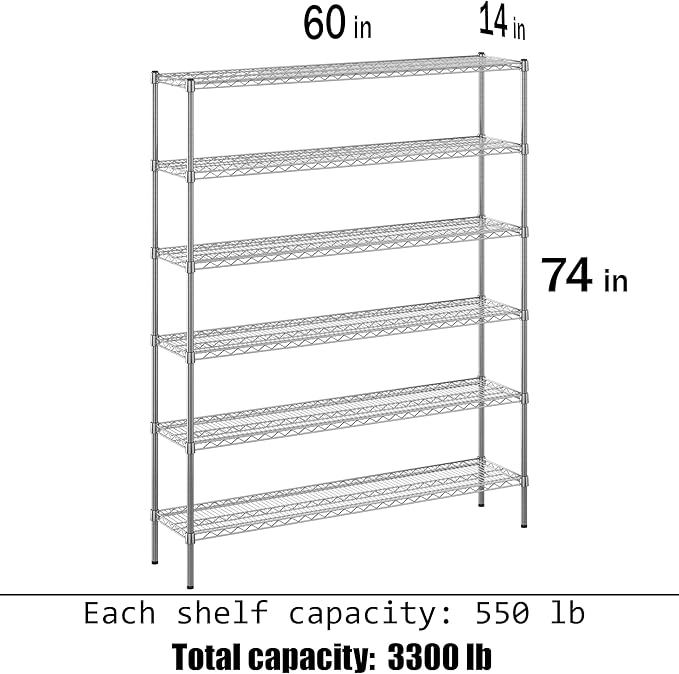 Regal Altair 14" Deep x 60" Wide x 74" Height Wire Shelving Kit | 6-Tier | NSF Commercial Storage Rack Unit
