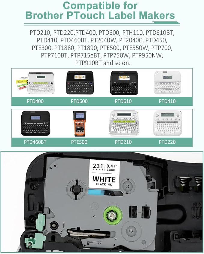 6-Pack 24mm 0.94" Label Maker Tape Compatible for Brother Label Tape 1 Inch PTouch Tze Tz 24mm Laminated Colored for PTP710BT PT-D610BT PTD600 PT2300, White/Red/Yellow/Blue/Green/Pink