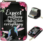 BWEGRHE Cute Credit Card Holder with Zipper, Humingbird Flower RFID-Blocking Card Case Small Wallet for Women Men, Multi-slot Card Organizer Case Travel Accordion Wallet