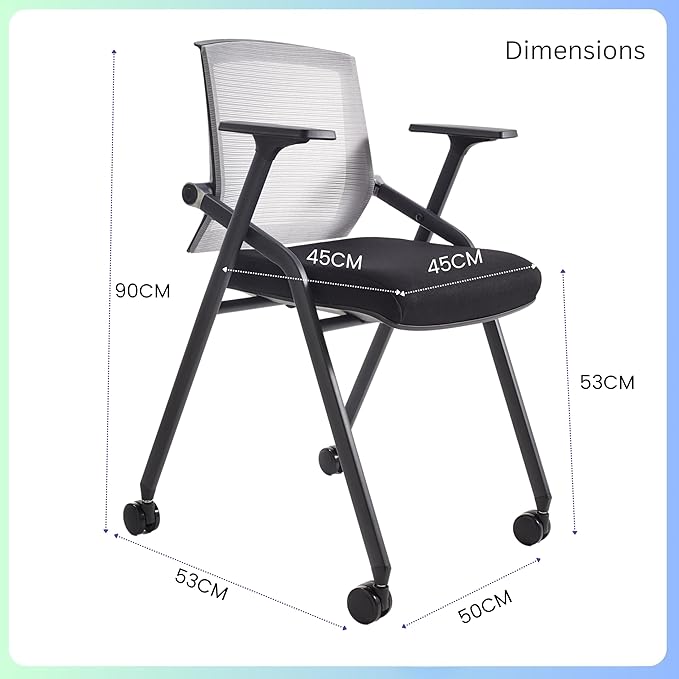 10 Pack Foldable Office Chair with PU Wheels and Sliding Armrest-Ergonomic Mesh Bouncing Back, Stackable Conference Room Chair, Office Guest & Reception & Meeting Chair (Black)