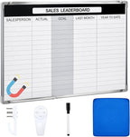 Lincia Sales Leaderboard Dry Erase Whiteboard Magnetic Dry Erase Board with Lines Sliding Marker Tray Aluminum Frame White Board Planner for Wall Sales Performance Recording Tracking Office Supplies