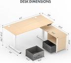 FLEXISPOT 63'' L Shaped Reversible Standing Desk with Drawers and Shelves, Large Corner Stand Up Executive Desk for Home Office, Light Wood Grain Top+ White Frame