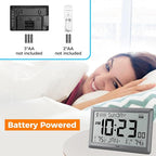 Wall Clock Atomic with Indoor Outdoor Temperature Battery Powered, Easy Reading with 10.5 Inch Large LCD Display, 330FT Range Table Wall Clock With DST, 12/24 Hour for Living Room Kitchen (Silver)