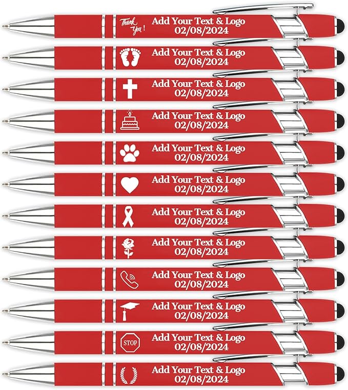 Personalized Pens with Name Logo or Message, Up to 1200 pcs Bulk Custom Metal Ballpoint Pen with Black Ink Customized Gift for Business, Graduation and Promotions (Red)