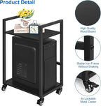 SEHERTIWY 2 Tier Computer Tower Stand, Black CPU Holder Cart with Rolling Caster Wheels, Mobile PC Tower Stand for Office Home Studio
