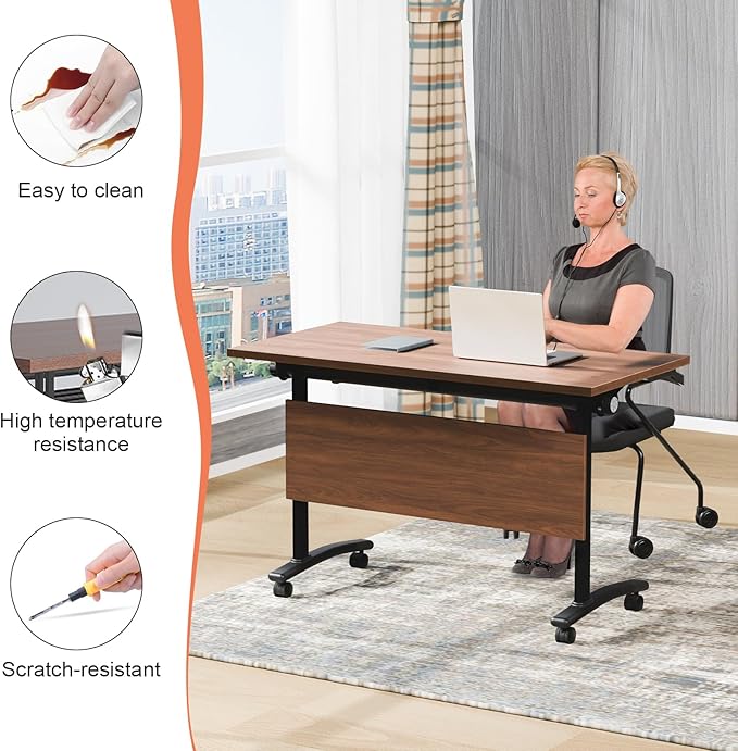Conference Table,55.1''Folding Conference Room Table for 4-12 People,Mobile Flip Top MeetingTraining Table with Different Coulor and Styles for Offices, Classrooms,Meeting Room (2, 70.8''D)