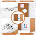 Mooliwe 48"x18" Tri-fold Cork Board Whiteboard Combo, Foldable Combination Magnetic Dry Erase Bulletin Board & Corkboard with Aluminum Frame Wall Mounted for Home, Office and School(Wood)