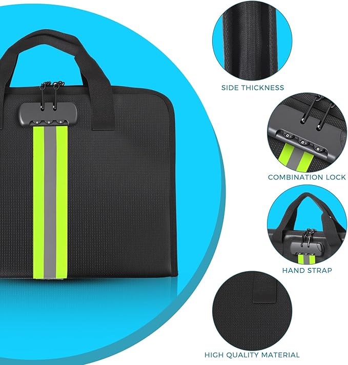 Accordion File Organizer with Combination Lock,Fireproof Expanding File Folder with Multi Pockets,13 Pockets Document Organizer with Handle & Labels,Portable Home Travel Safe Storage Letter A4 Files