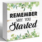 Entrepreneur Wooden Block Sign Remember Why Quote 5x5x1 INCH Sign, Office Motivation Decor, Business Desk Tabletop Shelf Decor