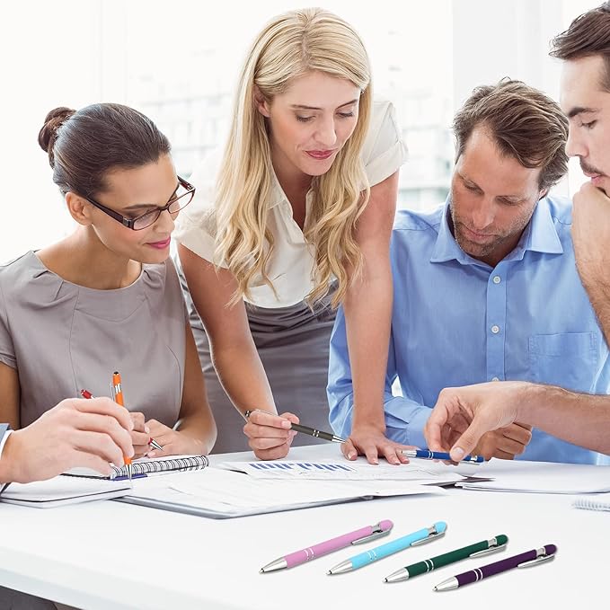 Yeaqee 100 Pieces Ballpoint Pen with Stylus Tip Click, 2 in 1 Black Ink, 1.0 mm Medium Point Stylus Metal Pen for Touch Screen Tablet(Assorted Colors)