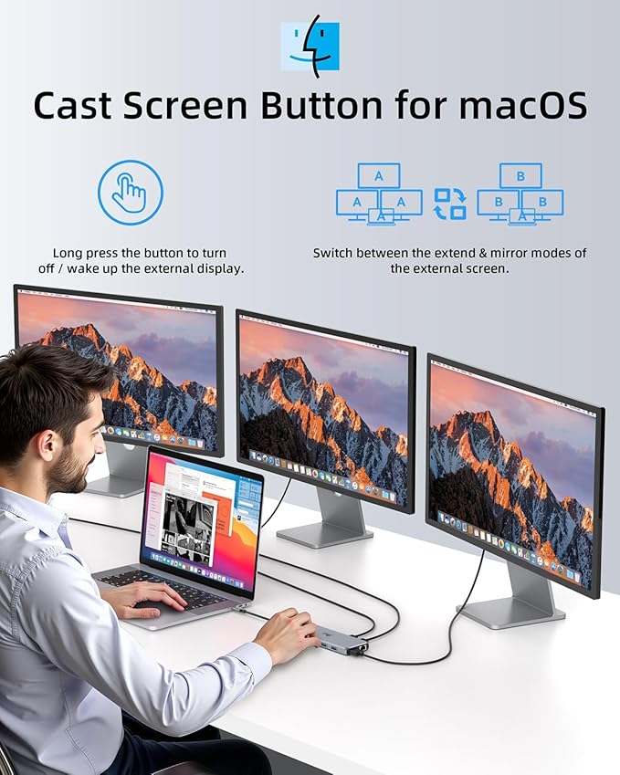 14 in 1 USB C Docking Station - Dual Monitor, Triple Display, 8 USB C/A Ports, Ethernet, Audio - For MacBook, Dell, HP, Lenovo, Surface