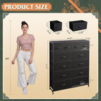 WLIVE Tall Dresser for Bedroom with 12 Drawers, Dressers & Chests of Drawers, Fabric Dresser for Closet, Living Room, Storage Dressers with Storage Drawers, Steel Frame, Wood Top, Charcoal Black