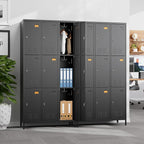 SUPEER 9 Doors Metal Lockers for Employees with 18 Hooks,Metal Lockers with Business Card Holder for School Garage Office Gym Home,Assembly Required,Black