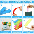 Zonon 100 Pcs 6 Inch Rulers Bulk Plastic Flexible Small Straight Rulers with Inches and Centimeters First Day of School Gift for Students Back to School Office Supplies(Colorful, Transparent)