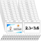 100 Pack Horizontal ID Badge Holder with Clip, Universal Waterproof PVC Transparent Name Tag Holder with Sealed Zipper(2.3 × 3.6 inch)