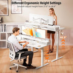 Kingant 55 x 24 Inch Electric Standing Desk with Dual Drawers, Height Adjustable Sit to Stand Computer Desk with Storage Shelf and C-Clamp Mount Compatibility for Home Office, White