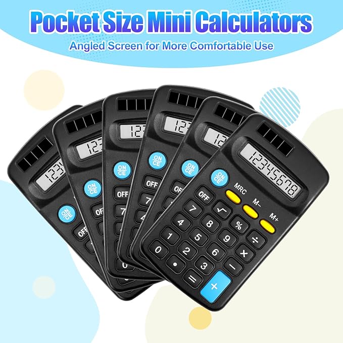 24 Pieces Pocket Calculator,Pocket Size Mini Calculators,Solar Battery Dual Power Function Calculator,8 Digit Display Basic Calculator for Students Kids Home Office(Black)