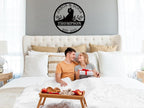 Wedding Couple Sign Metal, Personalized with Silhouette Names and Year, Rustic Iron Wall Art for Newlyweds, Wedding Anniversary Christmas Gift Idea