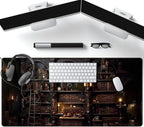 Black Vintage Gothic Desk Mat Black Dark Academia Desk Pad Medieval Bookshelf Large Flower Mouse Pad XXL Plant Mousepad Extended Laptop Computer Keyboard Mat Office Desk Decor 31.5x15.8 in