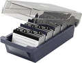 MaxGear Business Card Holder Desk, Large Plastic Business Card Organizer Box with Lid, Credit Cards Holder File Storage Case for Office & Home, Holds 500 3.5” x 2.2” Cards with A-Z Index Tabs, Gray