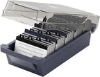 MaxGear Business Card Holder Desk, Large Plastic Business Card Organizer Box with Lid, Credit Cards Holder File Storage Case for Office & Home, Holds 500 3.5” x 2.2” Cards with A-Z Index Tabs, Gray