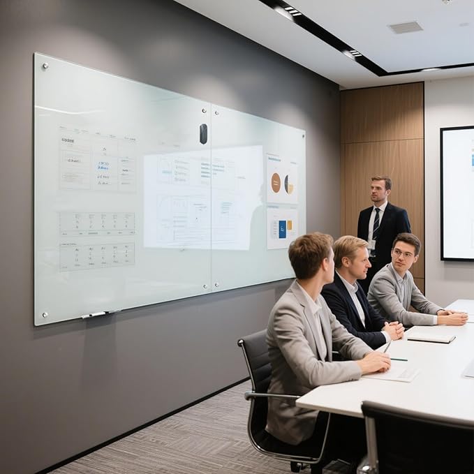 KIZZBY Glass Dry Erase White Board - Magnetic Boards for Wall, 48"x36" Large Frameless Whiteboard for Office, Home & School