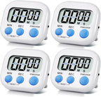 4 Pack White Digital Kitchen Timer Magnetic Digital Timer with Big Display Loud Ring Cooking Timers for Cooking, Game, Gym, Break Time, Classroom (4, White)