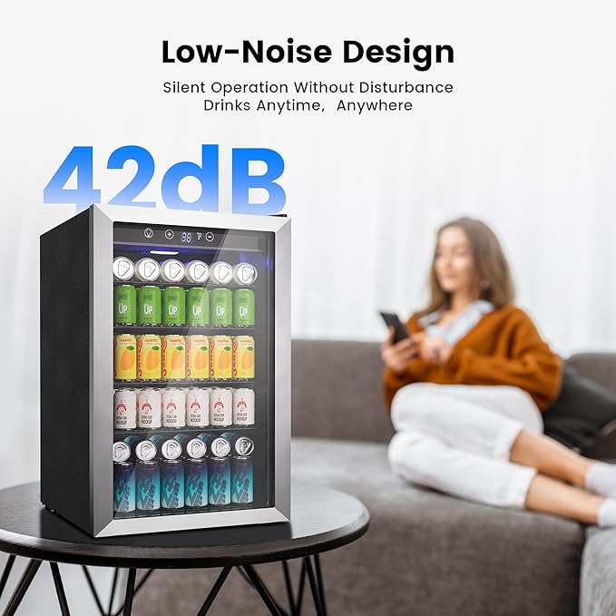 4.5 Cu.Ft Beverage Refrigerator Cooler - 145 Can Mini Fridge Glass Door for Soda Beer Wine, Small Refrigerator for Bedroom Office Home Bar, 4 Adjustable Shelves, Silver