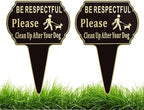 2 Pack Clean Up after Your Dog Signs Pick Up After Your dog sign 13.6"x9.6" with Integrated stake Double Side Printed- Be Respectful, No Dog Poop and Pee Stop Dogs from Pooping/Peeing On Your Lawn/Garden