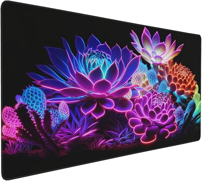 Gaming Mouse Pad,Large Mouse Pads for Desk,Non-Slip Rubber Base Extended Mousepad,XXL Keyboard Mouse Mat,Stitched Edges Computer Keyboard Desk Pad,35.4x15.8inch,Colorful Succulents