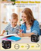Digital Pomodoro Timer Cube 5/10/25/50min, Visual Productivity Flip Timer for Kids Classroom Desk, Custom Countdown, Silent and Sound Mode for ADHD Study Work Game Kitche(Black)