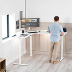 VIVO Electric Corner 75 x 63 inch L-Shaped Standing Desk, Memory Height Adjustment, White Top White Frame, DESK-E3CTW-75