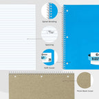Rosmonde 1 Subject Notebook College Ruled, 6 Pack, 70 Sheets (140 Pages), 8 x 10-1/2", 3 Hole Punched Notebooks, Thick No-Bleed Paper, Sturdy Back, College Ruled Notebook for School, Assorted Colors