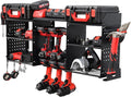 ERVNYNT 3 layers power tool organizer Loads 150lbs with 6 Cordless Drill Holder and 6 Outlet Power Strip,it’s good choice for husband birthday gift,black