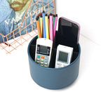 Hennaja Round Leather Art Supply Organizer,Remote Control Holder,360 Degree Spinning,Multi-Functional Pencil Holder,4 Compartments Desktop Stationary Organizer(1-Lichee Green)