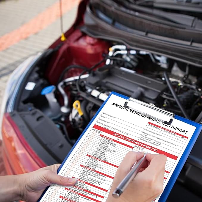 Annual Vehicle Inspection Report Form 25-pk 3-Ply Carbonless, 8.5" x 11.75" + 2-Ply Vinyl with Mylar Laminate Label 5" x 4"