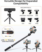 Webcam Tripod Stand for Desk, 3 Level Extendable Camera Tripod Mount for Logitech Webcam C920 C922 C922x C925e C930 C930e C615 Brio 4K NexiGo N60 and More, Camera and Phone Holder with 1/4" Thread
