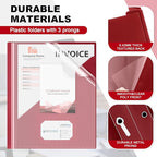 Teling 48 Pcs Clear Front Report Covers with 3 Prongs, Plastic Dark Red Presentation Folders Bulk with 3 Pockets for A4 and Letter Size Paper, 90 Sheet Capacity, Document Covers for School Business