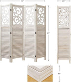 Room Divider Wood Carved Wall Divider Indoor Folding Portable Partition Screen for Home Office Garden Terrace - 4 Panel, 67 * 60inch (White)
